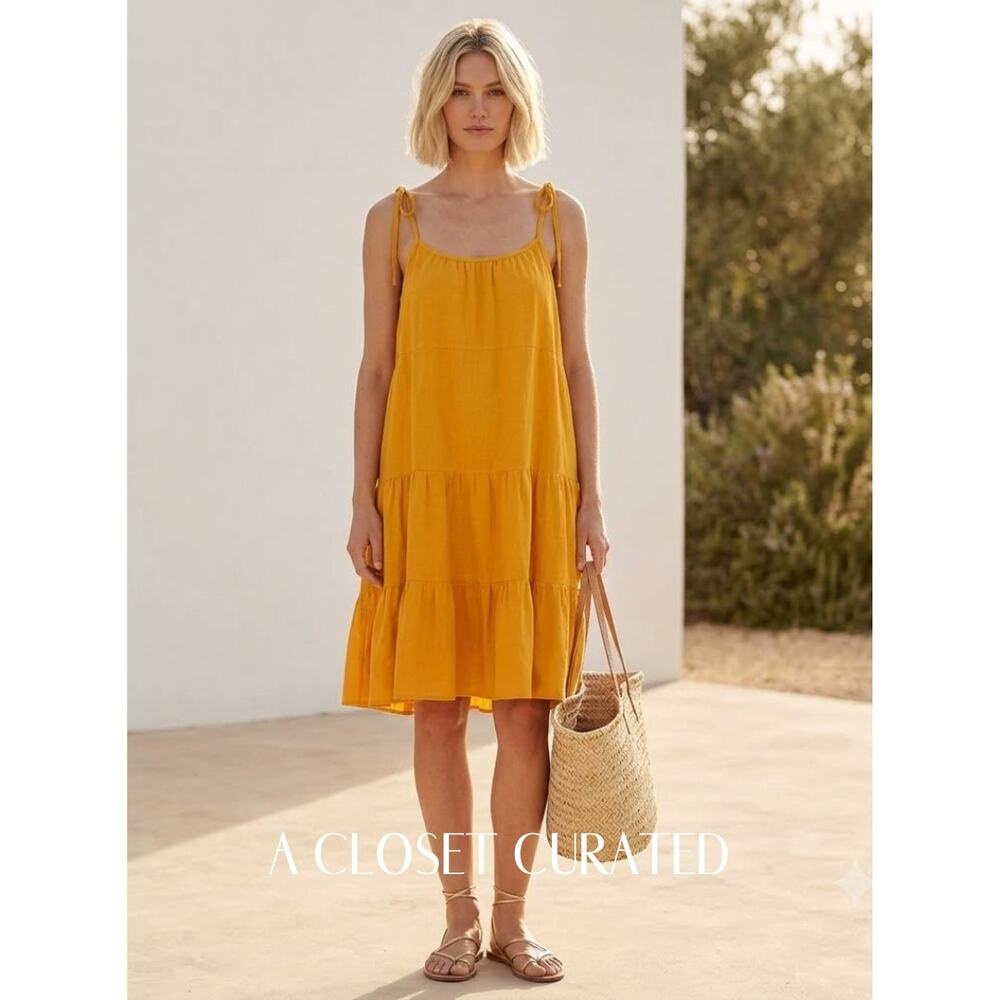 Samsoe Tiered Organic Cotton Mini Dress NEW Medium Yellow Gold